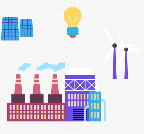 免費扁平彩色污染工廠免摳PNG素材 助力循環(huán)設(shè)計與電商廣告創(chuàng)意